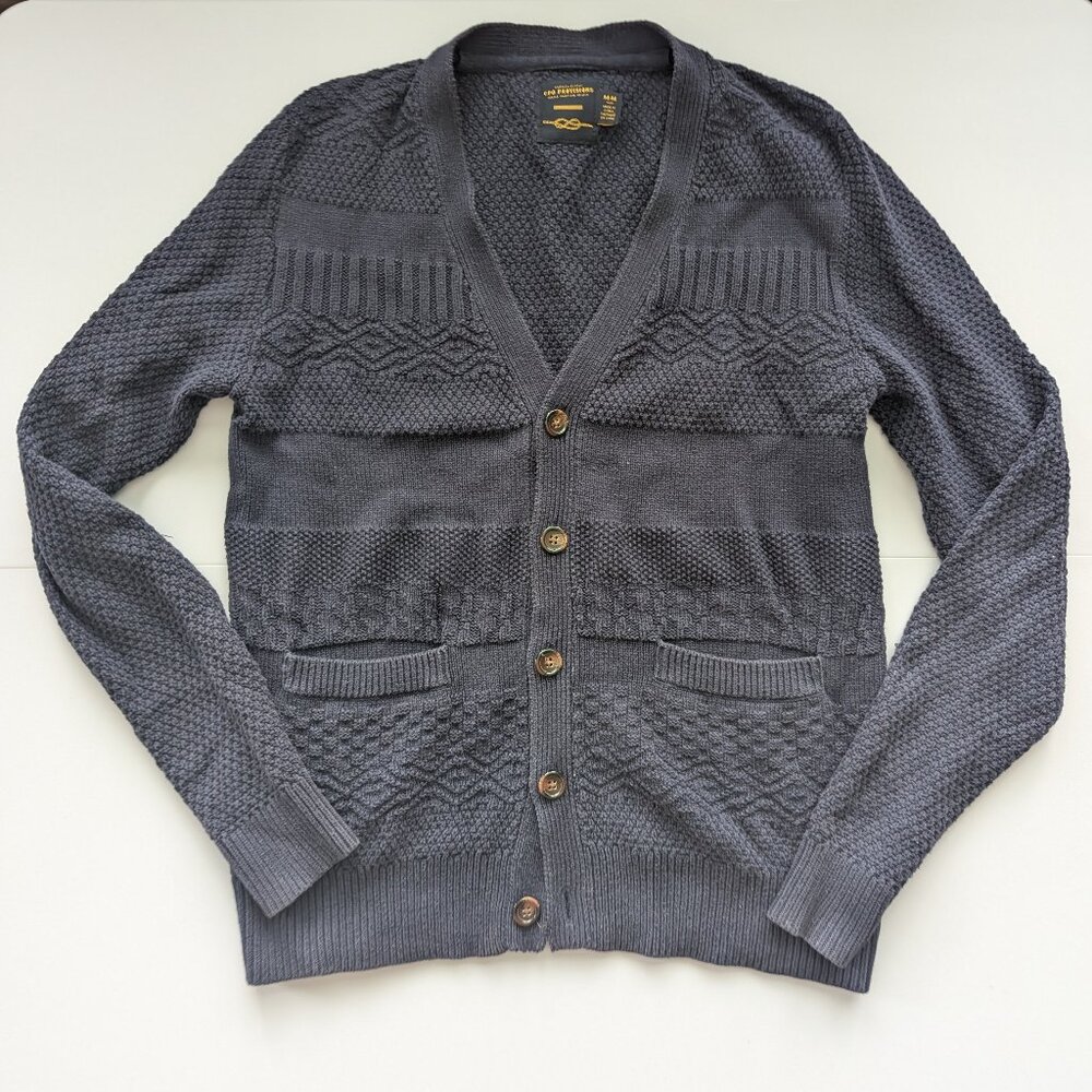 CPO Provisions Mens Medium Navy Cardigan Guernsey Gansey Cable Knit Fisherman